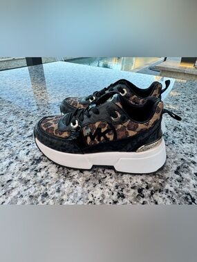 Michael Kors Black and Leopard Print Kids Platform Sneakers